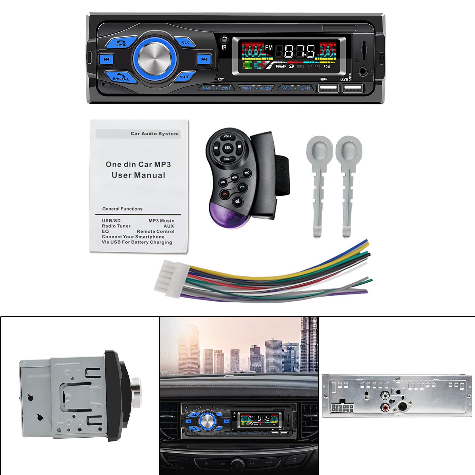 Car Stereo Head Unit 1 Din Bluetooth 5.0 Multimedia Adapter for Vehicles