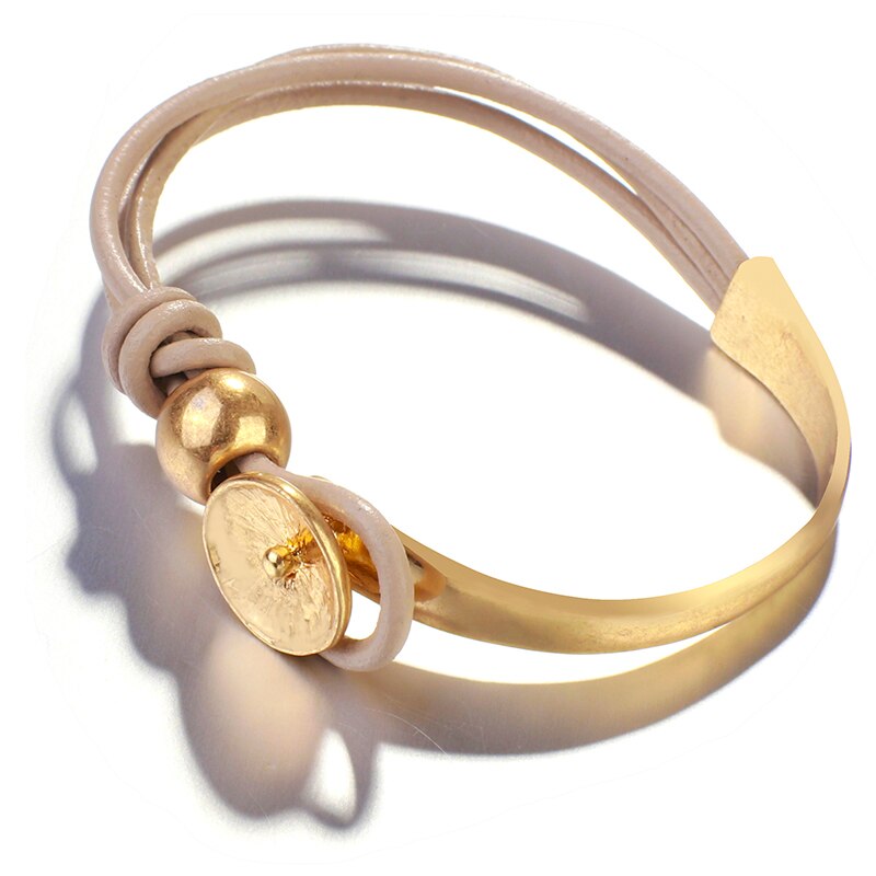 Flashbuy dell'oro dell'annata del Metallo Pendenti e Ciondoli Bracciali in Pelle per Le Donne di Modo Semplice Borda I Braccialetti A più Strati di Cuoio Dei Braccialetti Regalo