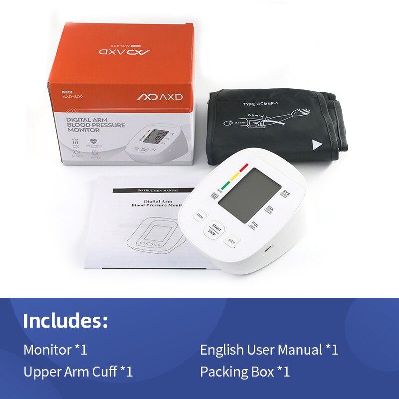 URIT Digital Blood Pressure Monitor Upper Arm Automatic Cuff Home BP Sphygmomanometers with Large LCD Display