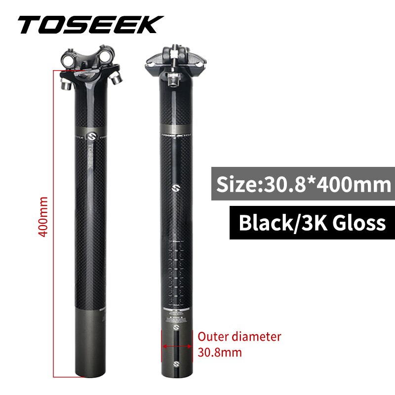 TOSEEK Carbon Seatpost Offset 0mm Bike Seatpost Carbon 27.2/30.8/31.6mm MTB Bicycle Seat Post Grey Matt Gloss: gloss-30.8-400mm