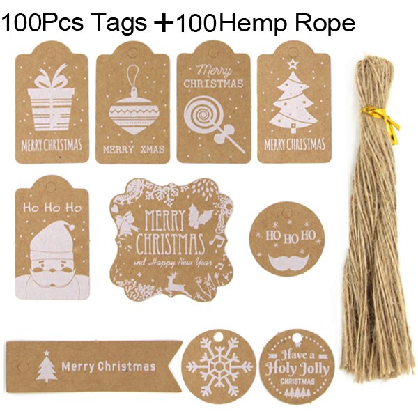 Multi-stil kraftpapir tags glædelig jul hænge tag med reb håndlavede tak etiketter for året jule indpakning forsyninger: 2