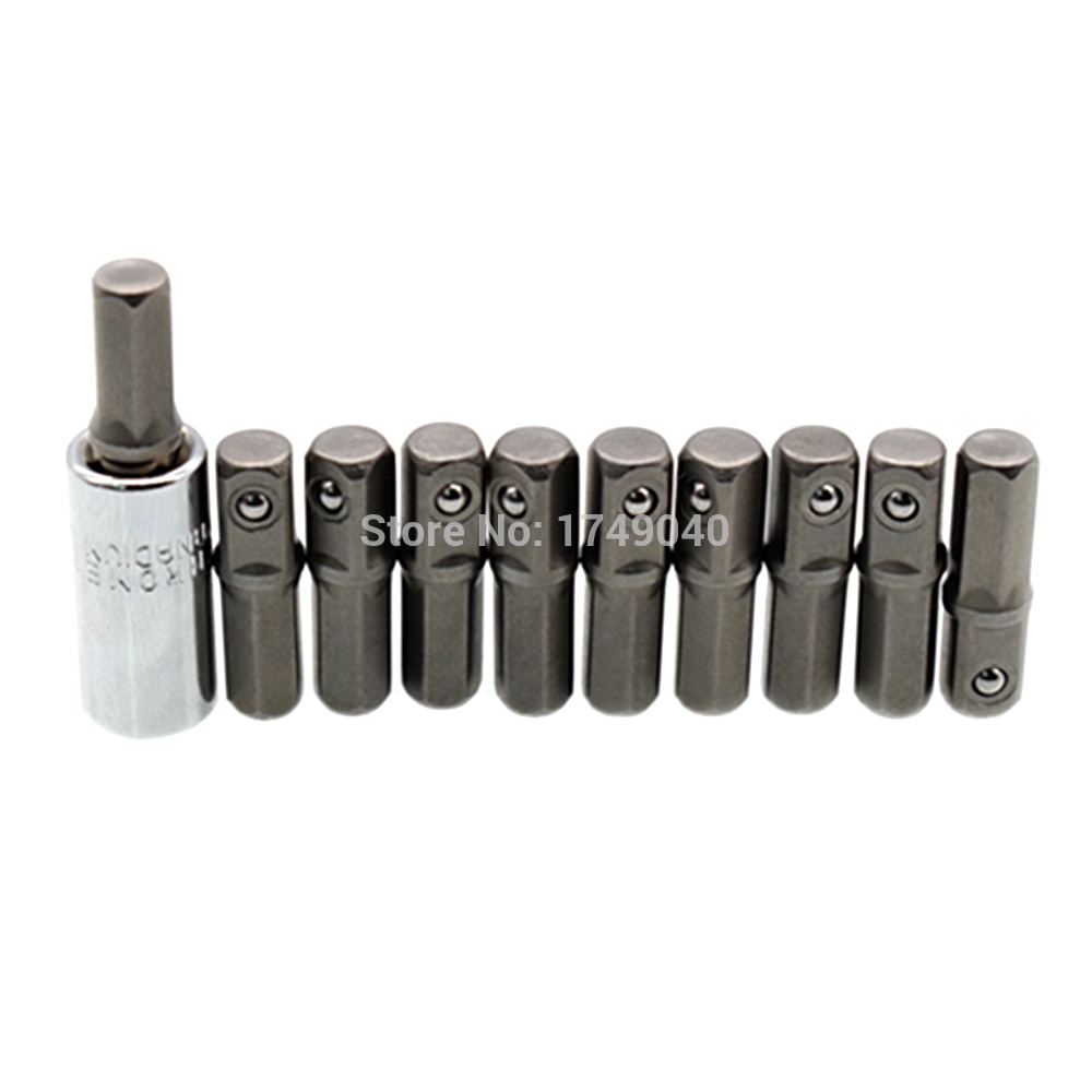 10pcs 1/4" Hex Shank to 1/4" Square Drive Impact Socket Adapter Tool with 1/4" Drive to 1/4" Hex Shank Screwdriver Bit Converter