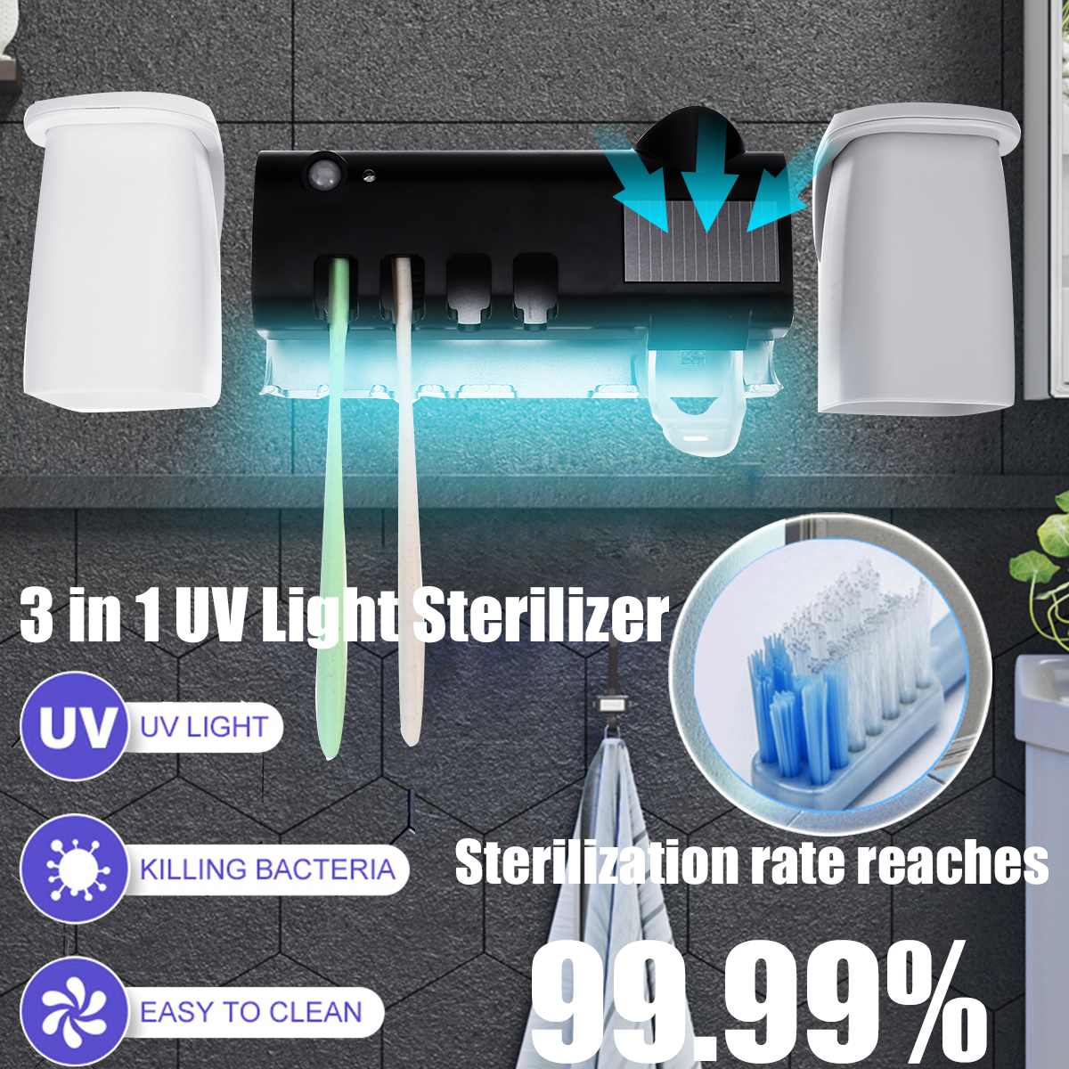3 in 1 uv sterilisator tandenborstelhouder zonne-energie automatische tandpasta knijpers dispenser wandgemonteerde badkameraccessoires