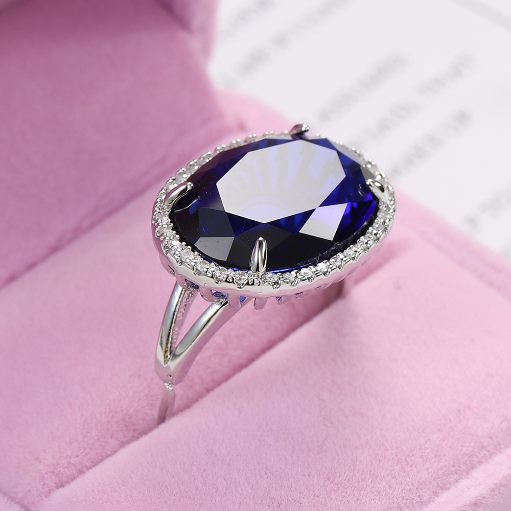 plus récent à la grand bleu Royal pierre ovale mariage anneaux ouverts pour les femmes mariage fiançailles bijoux accessoires