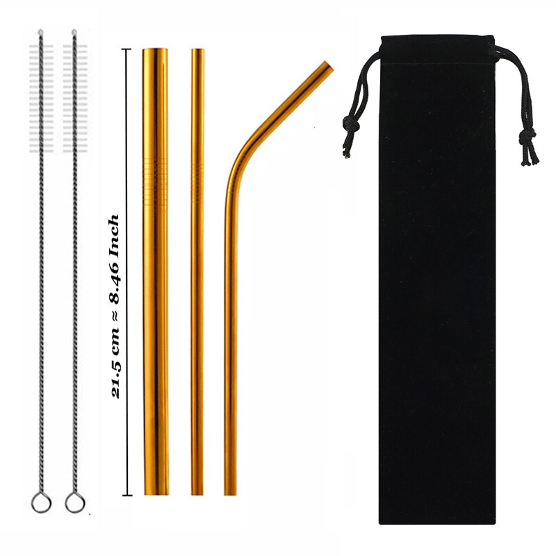 Paille métallique réutilisable colorée de , en acier inoxydable 304 avec brosse de nettoyage pour tasses 20/30oz,: Set 12