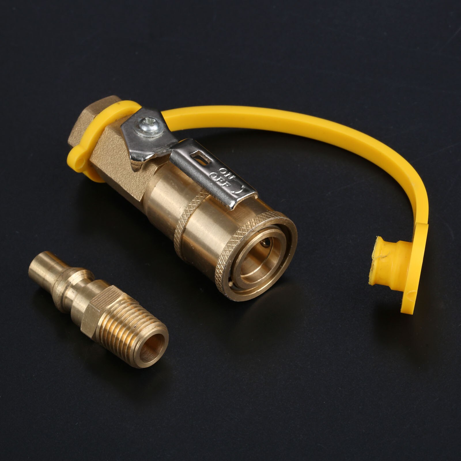 Solid Brass 1/4"" Quick Connect Disconnect Kit Adapter Shutoff Valve &amp; Full Flow Male Plug for RV LP Propane/Natural Gas Systems