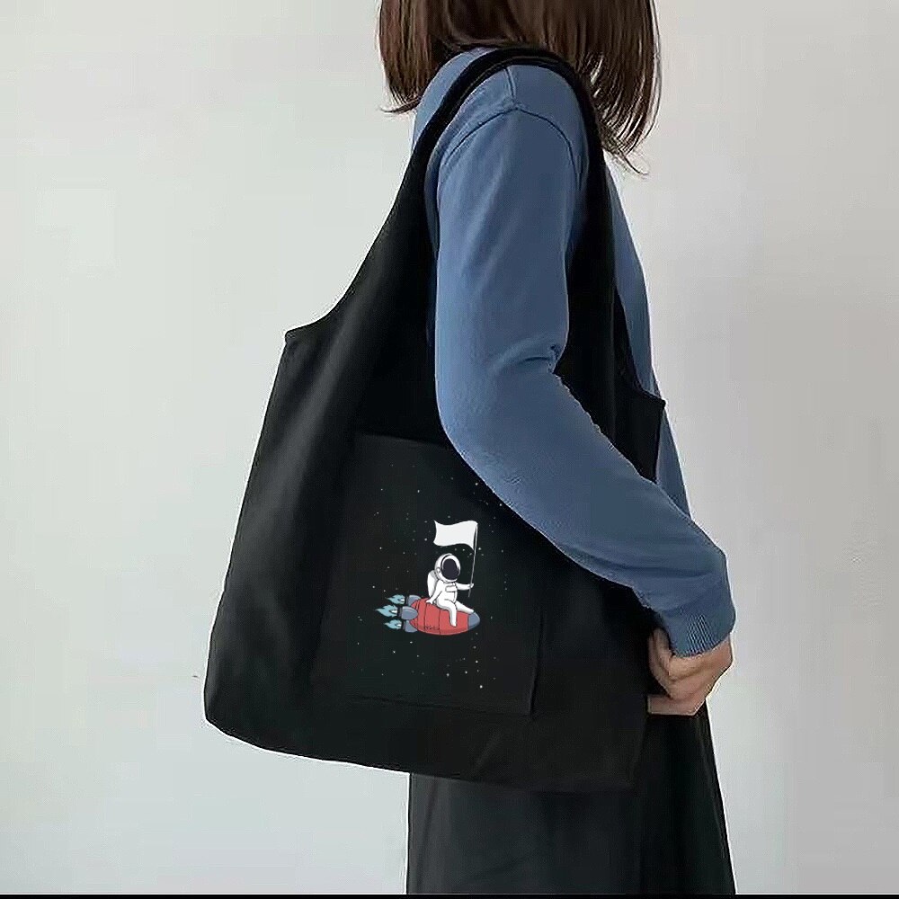 Boodschappentas Dames Canvas Tas Planeet Astronaut Afdrukken Reizen One-schouder Shopping Bags Wasbare Puur Katoen Opslag Draagtas: Style 13