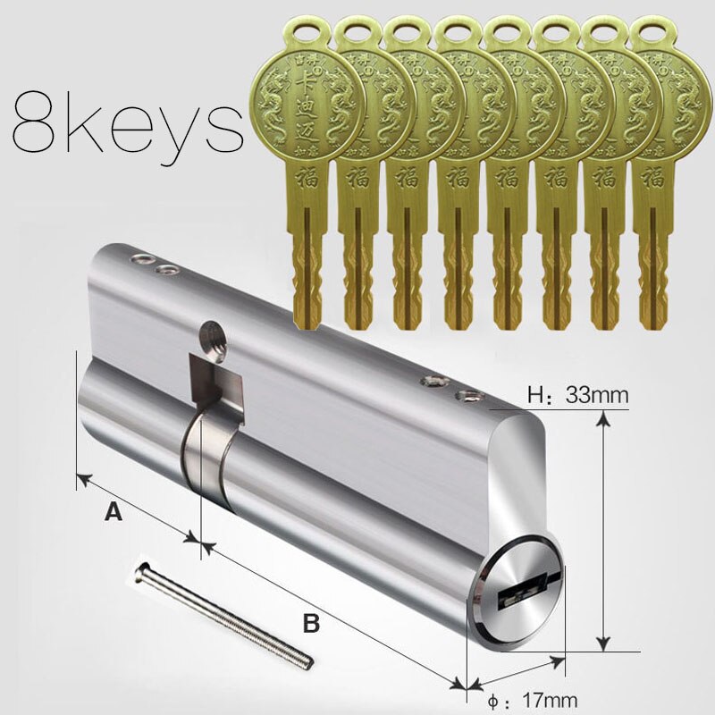 Door cylinder 60 65 70 75 80 85 90mm European Stainless steel lock cylinder standard security door lock core 8 pcs Key Locking