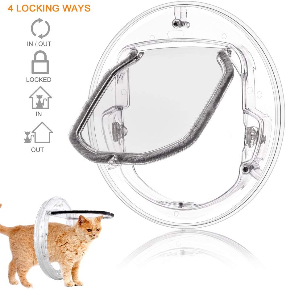 Transparent Pet Dog Door 4 Ways Round Household Cat Gate Lockable Security Pet Entrance Glass Window Puppy Hole Door Home Decor