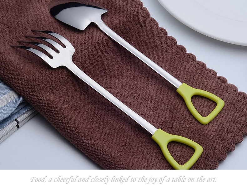 Long Handle Tea Spoons for Kids Stainless Steel Spoon Fork Shovel Shape Coffee Ice Cream Soup Dessert Honey Spoon