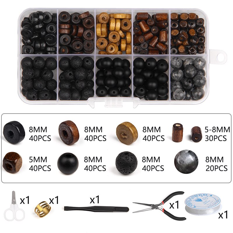 Natürliche Lava Stein Holz Bead Kit Bodhi Wurzel Charms Elastische String Handgemachte Box Für Schmuck, Die DIY Männer Armbänder Halsketten: NO.5