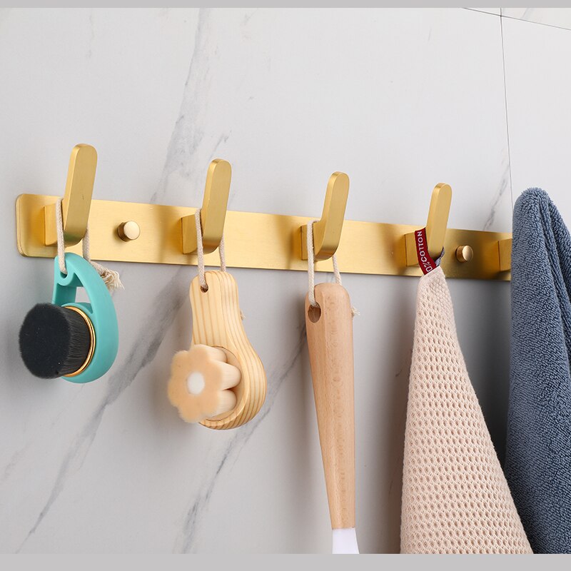 Baño fila gancho negro pegamento pasta de pared dormitorio ganchos sin tornillos de instalación de oro del baño toalla gancho