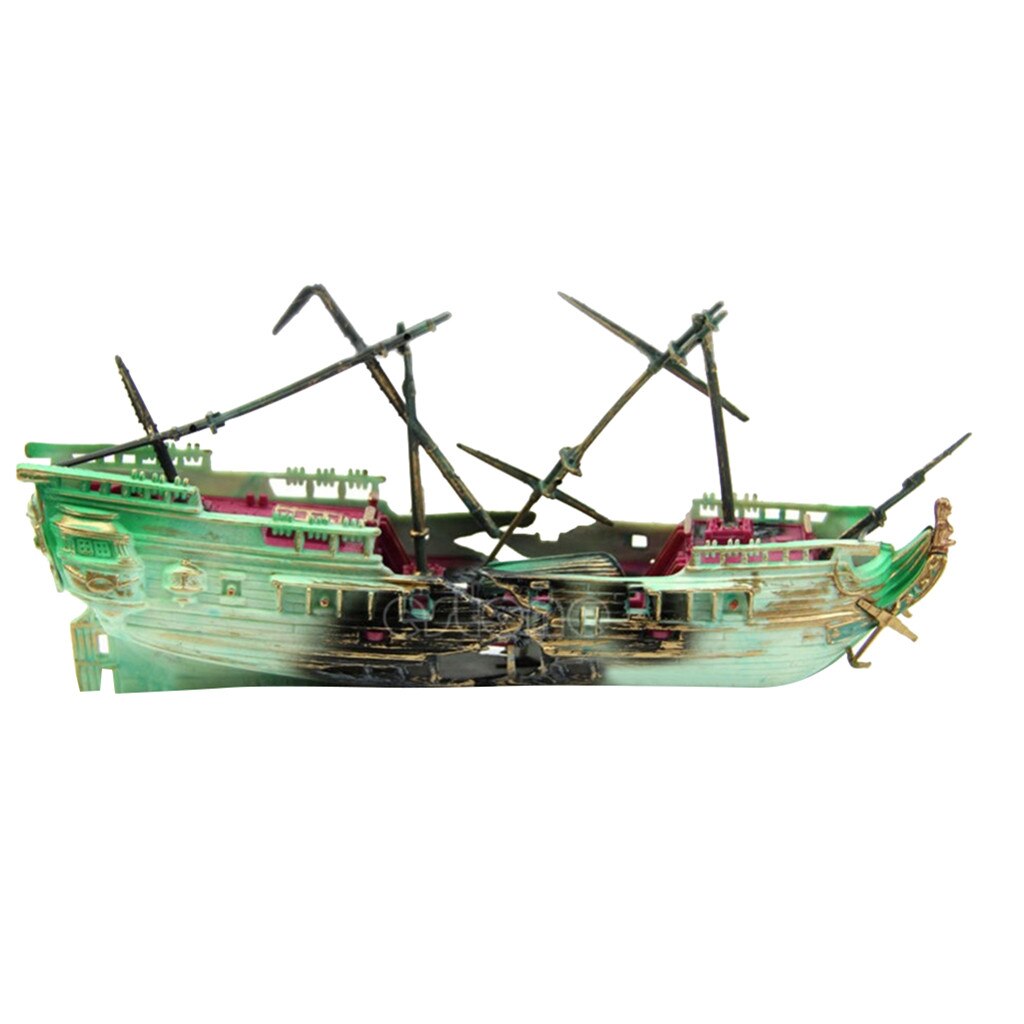 Aquarium Decoration Fish Tank Landscape Pirate Ship Luminous Ornament Aquatic Landscape Sunk Shipwreck Wreck decors aquarium: A
