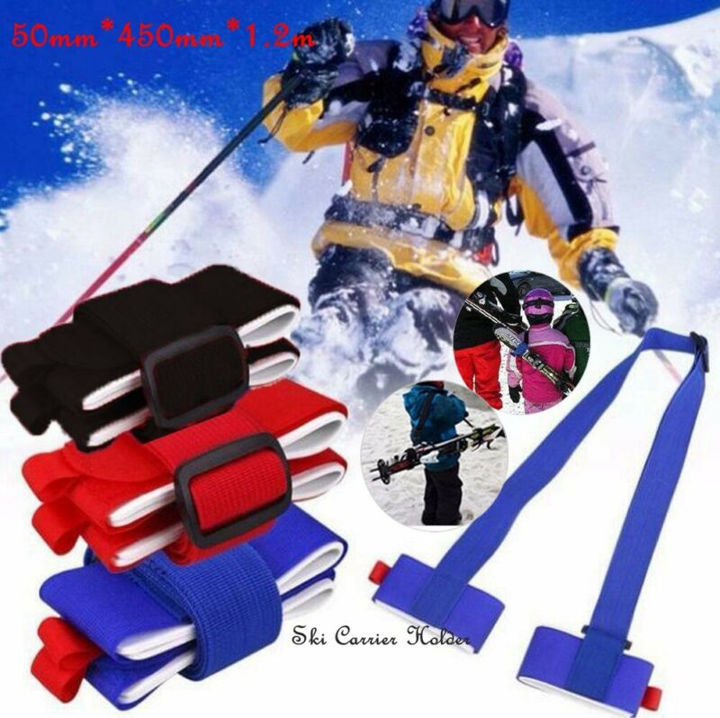 Adjustable Skiing Pole Shoulder Hand Carrier Lash Handle Straps Porter Hook Loop Protect Black Nylon Ski Handle Strap Sets