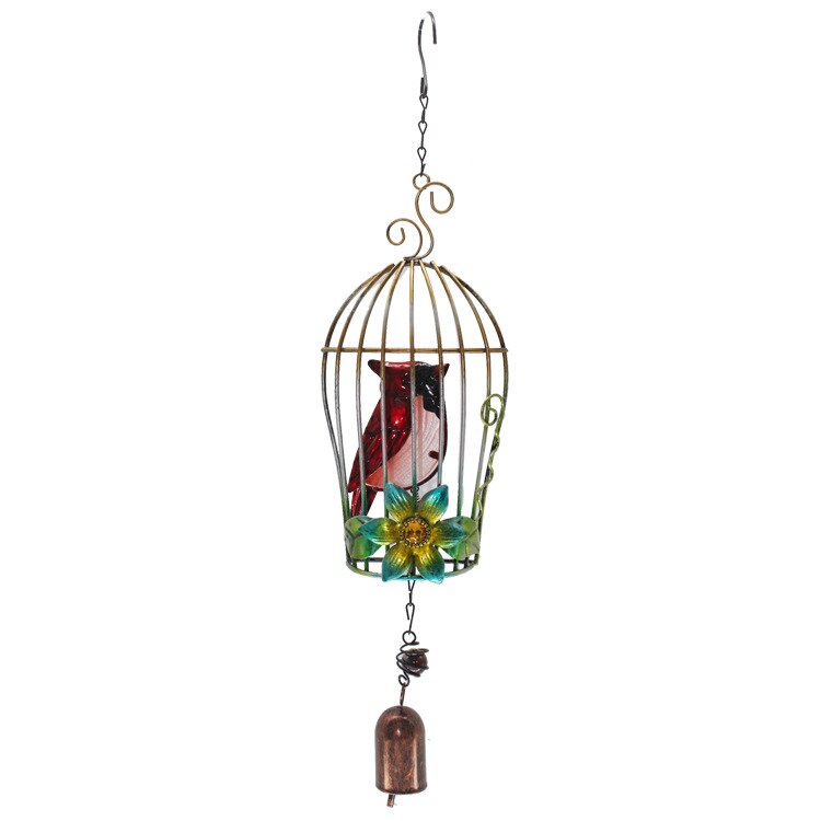 1PC métal tridimensionnel oiseau cage vent carillons fer forgé verre peinture en aérosol artisanat jardin balcon ornements: ZY000057-red