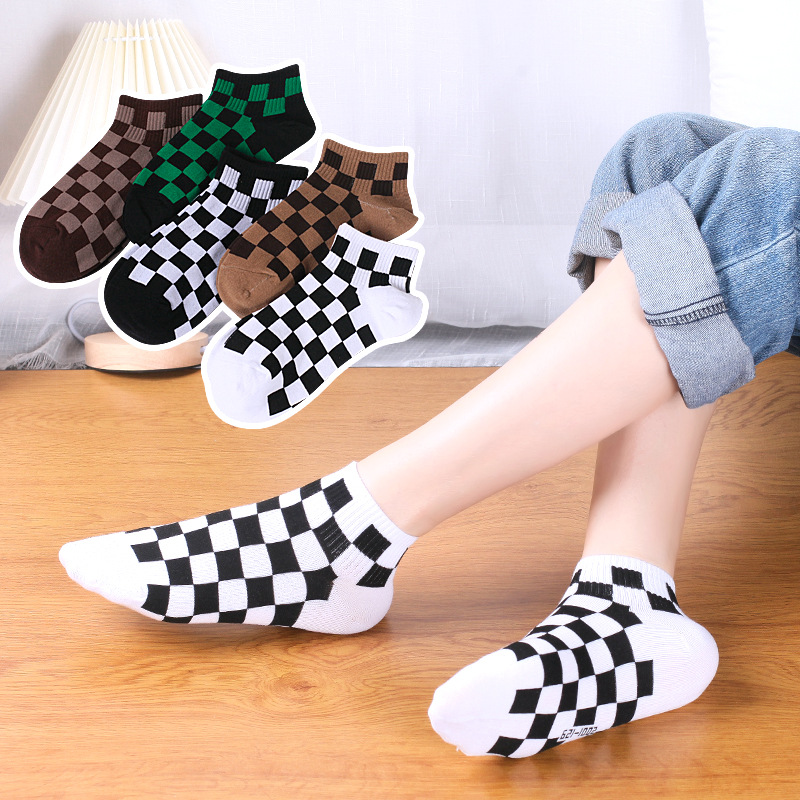 Calcetines tobilleros de algodón estilo Harajuku para mujer, medias cortas con cuadros geométricos, de estilo Hip Hop, para chica