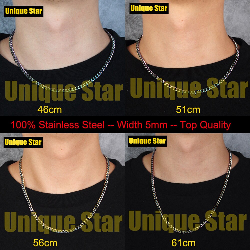 3pcs/lot 5mm 100% Stainless Steel Rainbow Plated Hip Hop Miami Cuban Curb Link Chain Necklace for Men Jewelry