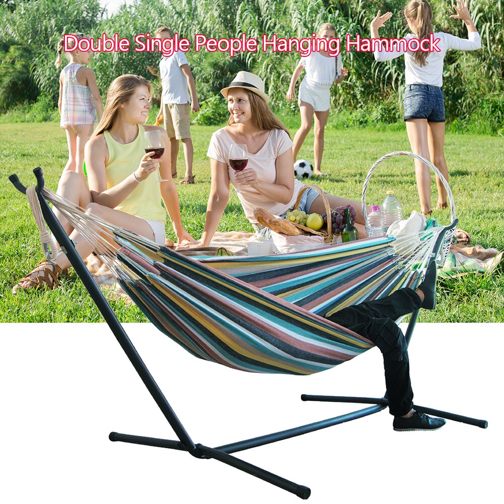 Canvas Hammock Thicken Leisure Stripe Double Single People Hanging Swing Bed Camping Hiking Swing Canvas Stripe Hammock