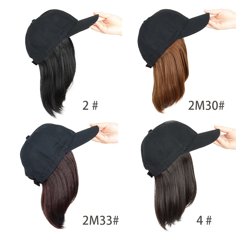 Pelucas sintéticas cortas y rectas para sombrero Bobo, gorra de béisbol, peluca ajustable en negro y marrón para mujer