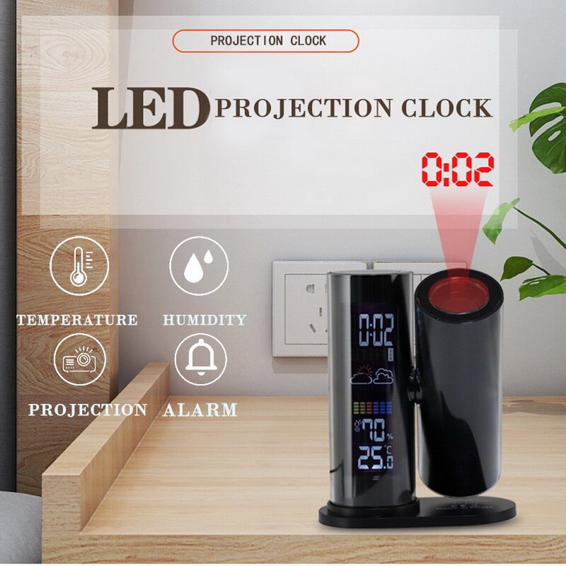 360 rotating Thermometer Hygrometer Gauge Indicator Indoor alarm projection clock Multifunctional clock Alarm clock LED