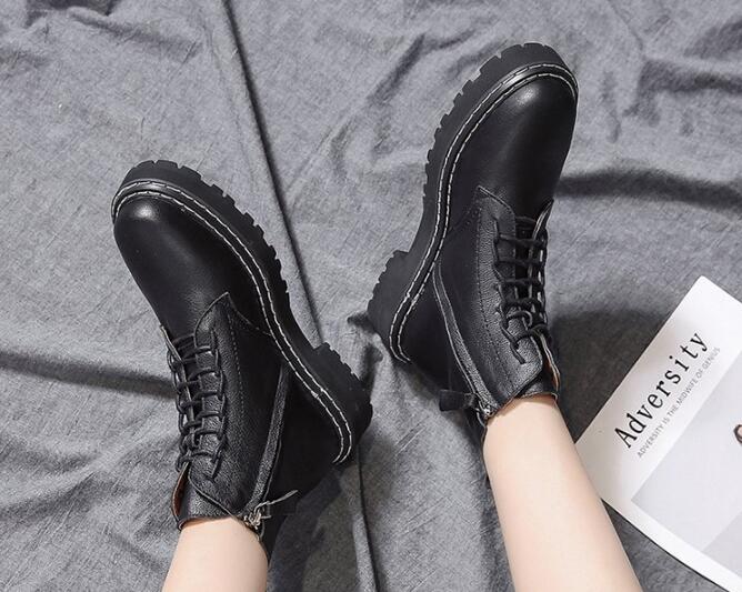 Botines de punta redonda cootelili para mujer, zapatos de invierno cortos de felpa, botines de gamuza con cordones, informales con cremallera.