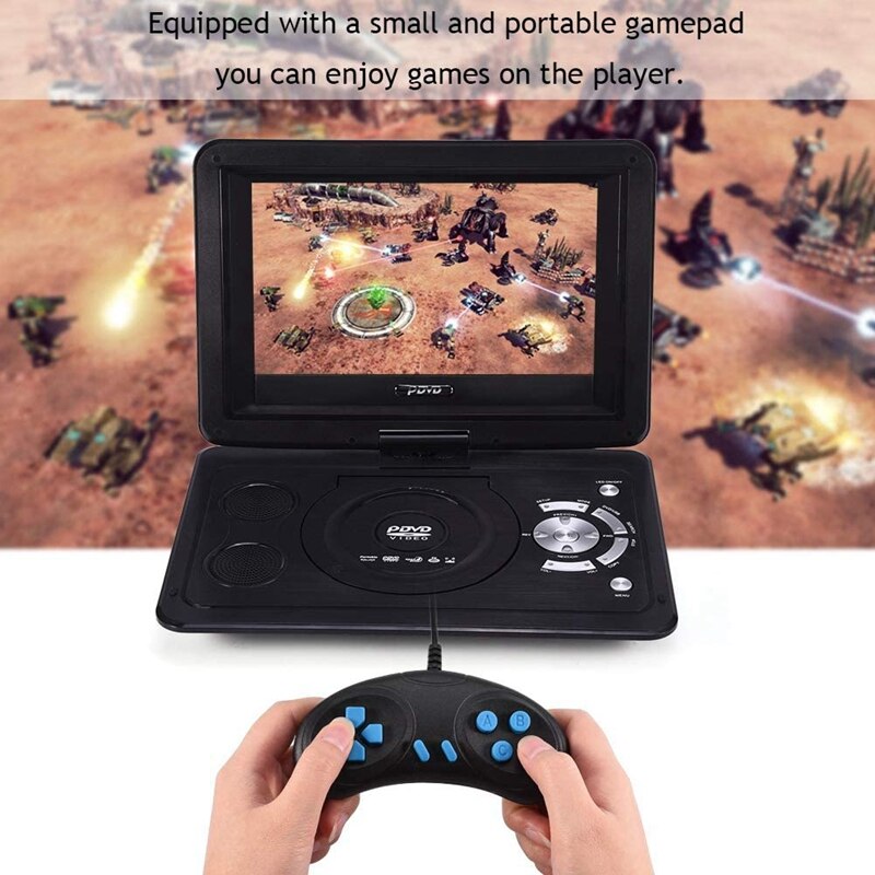 13.9 Inch HD Portable DVD Player, MP3/CD/TV Game Player with Swivel Sn Supported SD Card FM Radio Receiver-EU Plug