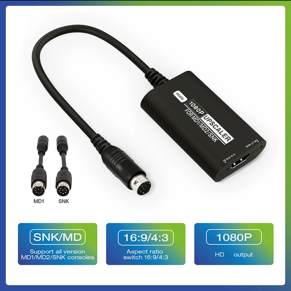 Game Console Video Adapter RGBS HDMI-compatibele Converter Console met beeldverhouding Schakelaar Game Accessoires voor SEGA MD1 MD2 SNK