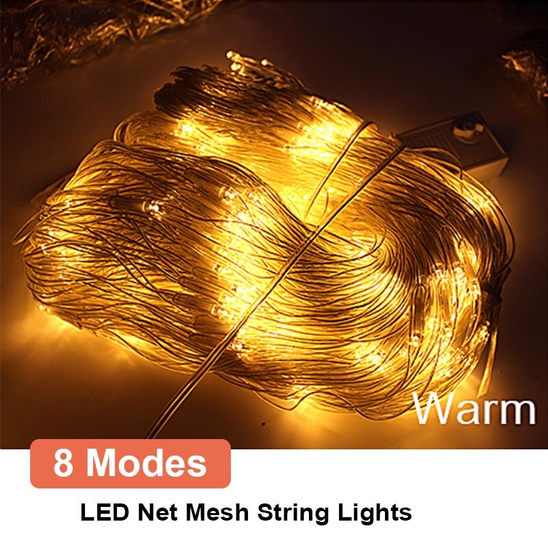 2x 2/3x2m LED guirlande fée lumières maille Net chaîne lumières extérieur étanche décorations de noël pour la maison mariage jardin fête: Warm White / 3x2M 204LEDs
