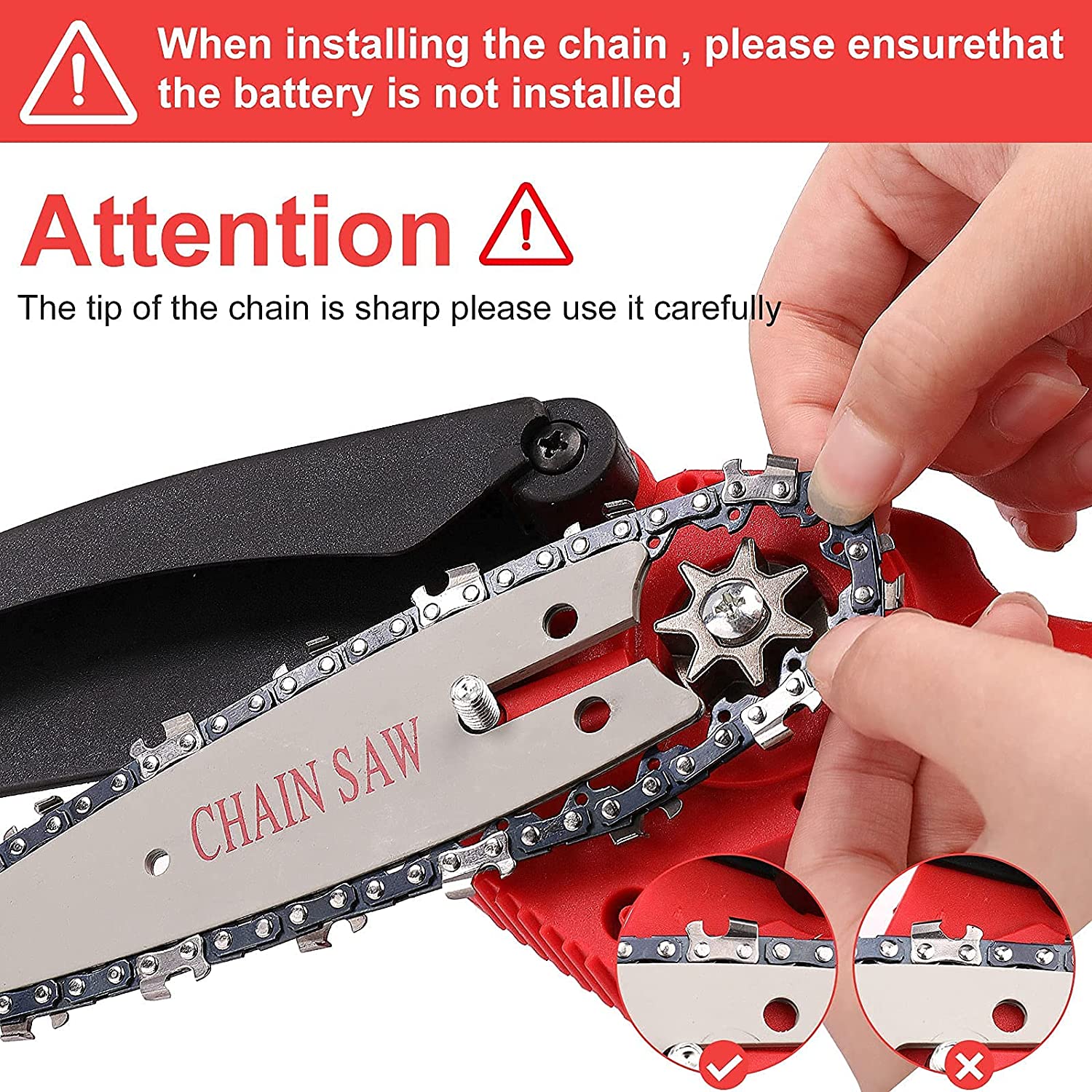 MAKINGTEC 4 inch Chain 6 Inch Replacement Chain Electric Cordless Chainsaw Garden Power Tools One-handed Woodworking Pruning