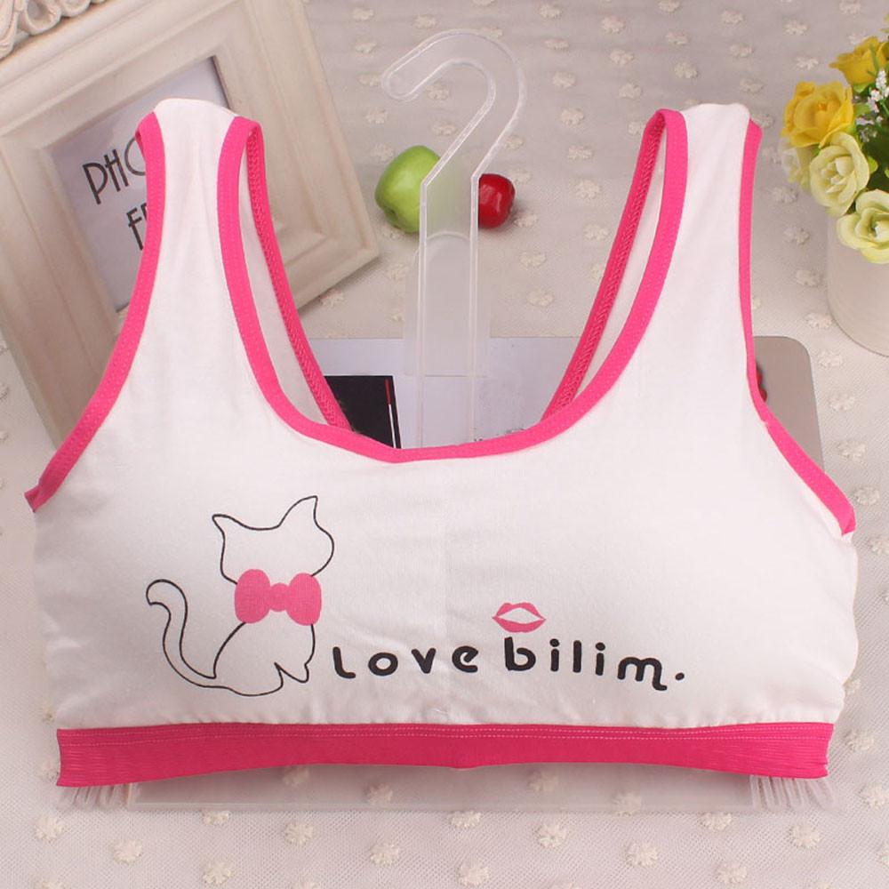 Bra Girl Underwear Lovely Girls Printing Underwear Bra Vest Children Underclothes Sport Undies Training Bra For Kid V22%: Hot Pink