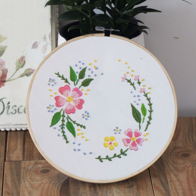 DIY Embroidery For Beginner Flower Pattern Handwork Needlework Cross Stitch Kit Ribbon Painting Embroidery Hoop Home Decoration
