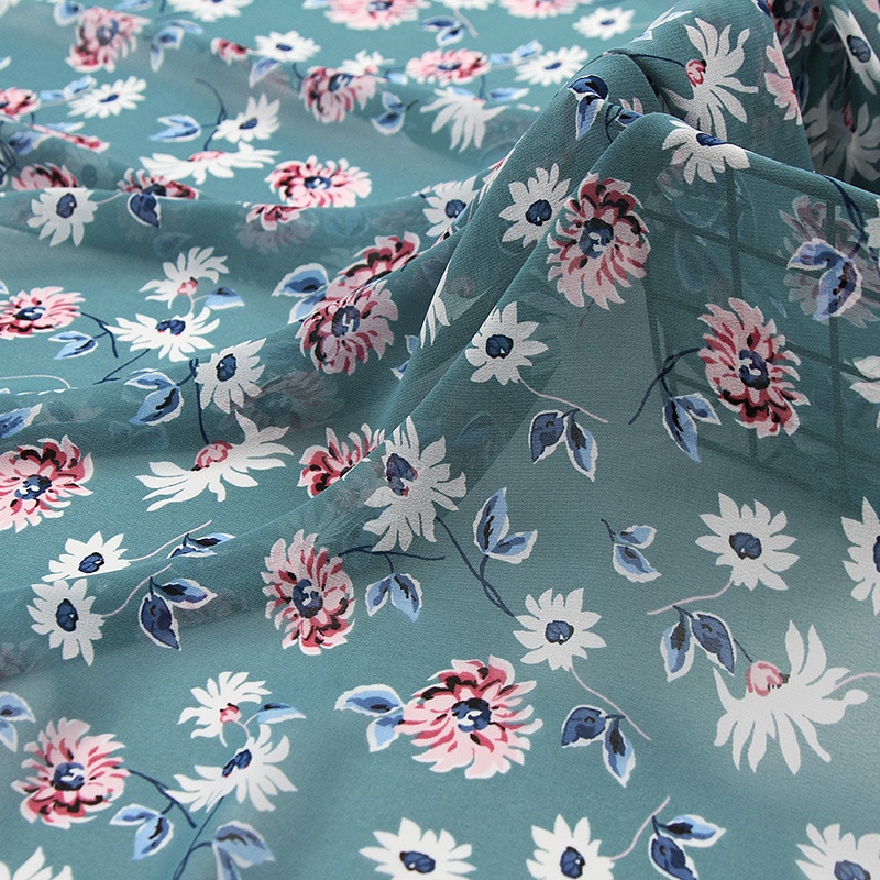 Tela de tul de gasa con estampado de flor azul suave, para camisas de vestir, por metro