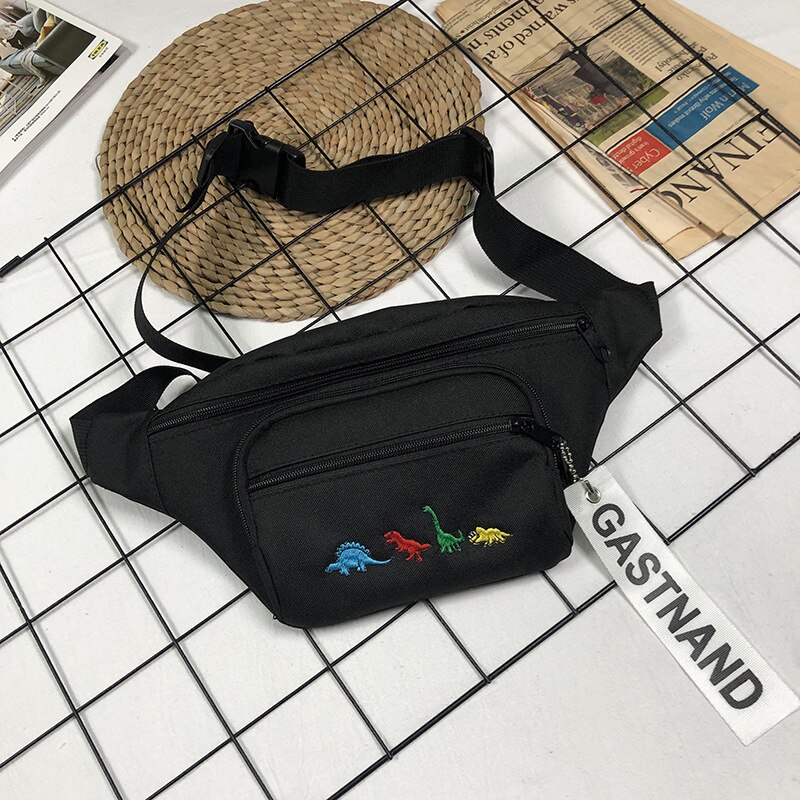 Youda Unisex Street Style Chest Bag Solid Color Cartoon Embroidery Cool Diagonal Bags Hip Hop Trend Handsome Pockets: Black