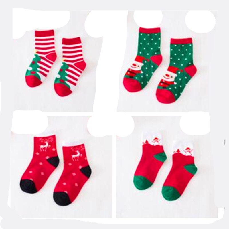 2Pair Cotton Spring Winter Autumn Baby Boys Girls Kids Socks Children Striped Terry Snowflake Elk Santa Claus Christmas socks