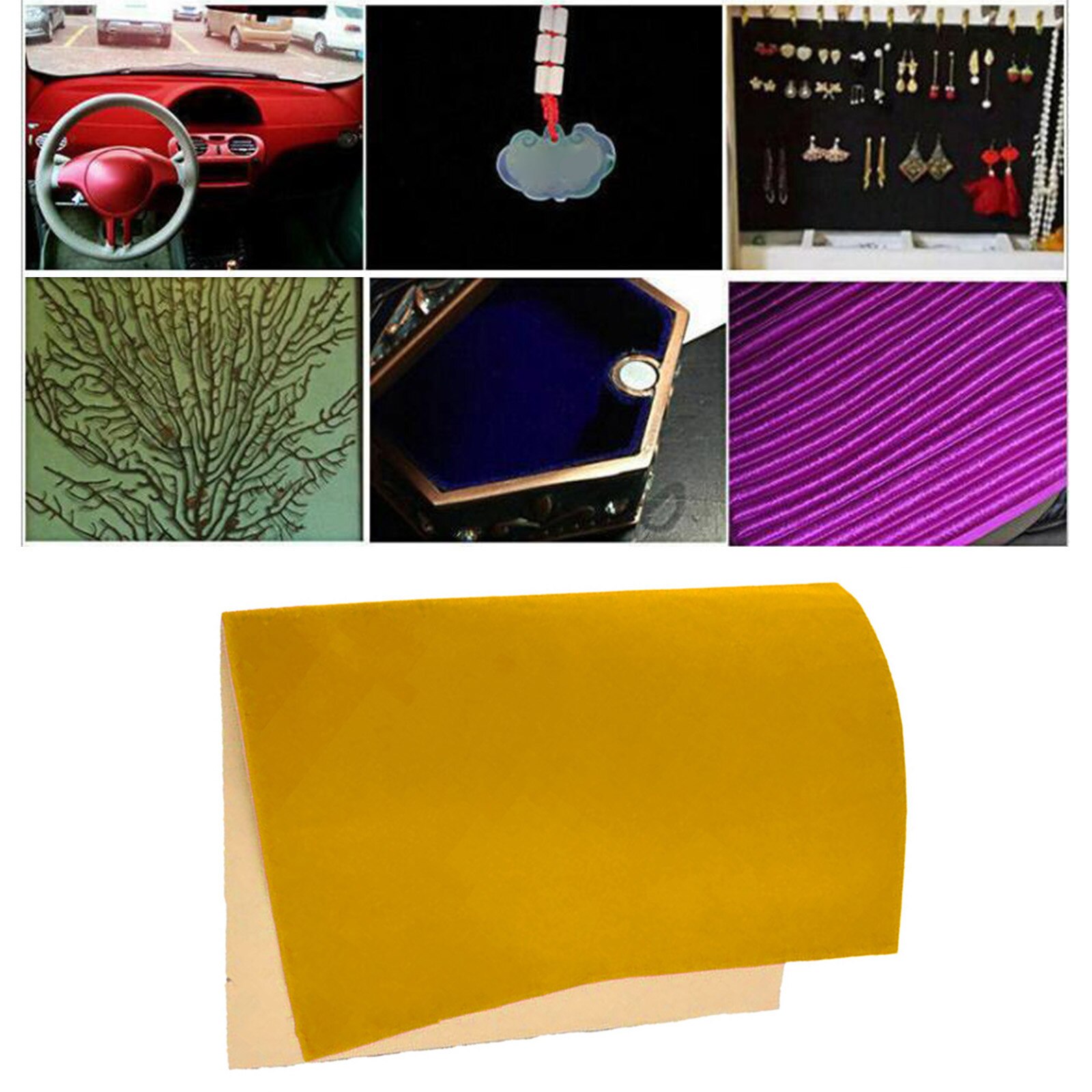 Self Adhesive Velvet Fabric DIY Liner Paper Bows Jewelry Drawer Cover: Yellow