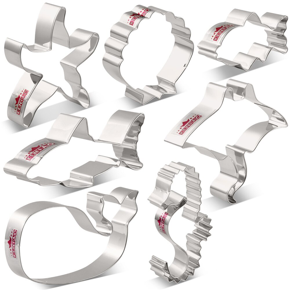 Keniao Oceaan Cookie Cutter Set -7 Pc-Walvis, Shell, Haai, Zeester, vis-Biscuit/Gebak/Brood Cutter-Rvs