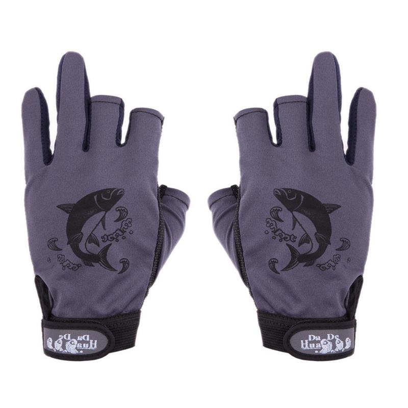 Guantes de pesca antideslizantes de medio dedo, accesorios para herramientas de pesca, , 1 par: Azul oscuro