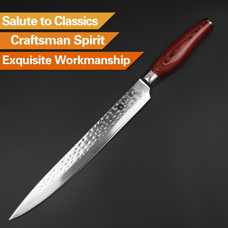 XINZUO 10" inch Cleaver Knife Damascus Steel Kitchen Slicing Knife Japan Kitchen Tool VG10 Sashimi Sushi Knives Pakkawood Handle