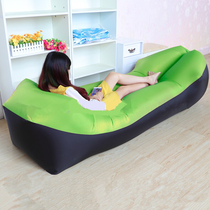 Infaltable-SACO DE dormir para sofá cama, saco de playa para vagos, almohada ligera para vagos, para acampar, XA135A: Green Black