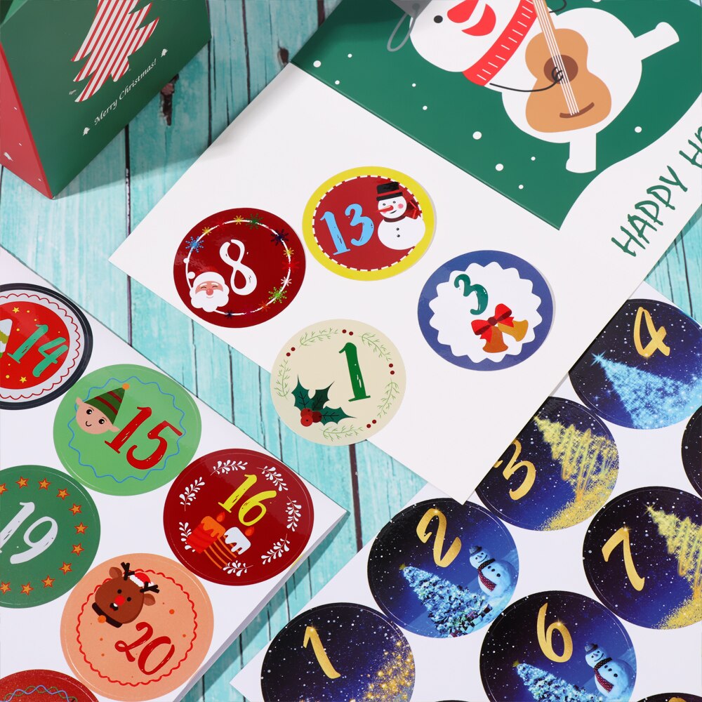 Merry Christmas Number Paper Stickers Advent Calendar Sticker Multi-Function DIY Packaging Cookie Sealing Label Decor