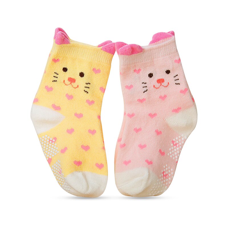 2 Paren/partij Herfst Lente Katoenen Baby Antislip Kinderen Cartoon Meisje Jongen Sokken Karakter Unisex Kindje Ongedwongen Warme sokken: Heartcat / 1-3Years old