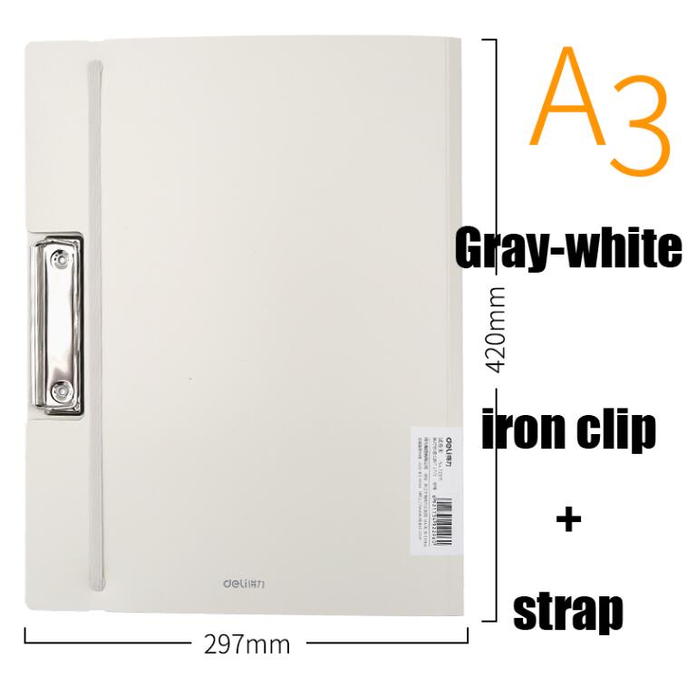Deli 1pcs A3 folder thickening student paper clip stationery fresh simple multi-function plastic business office file storage: graywhite 72375-2