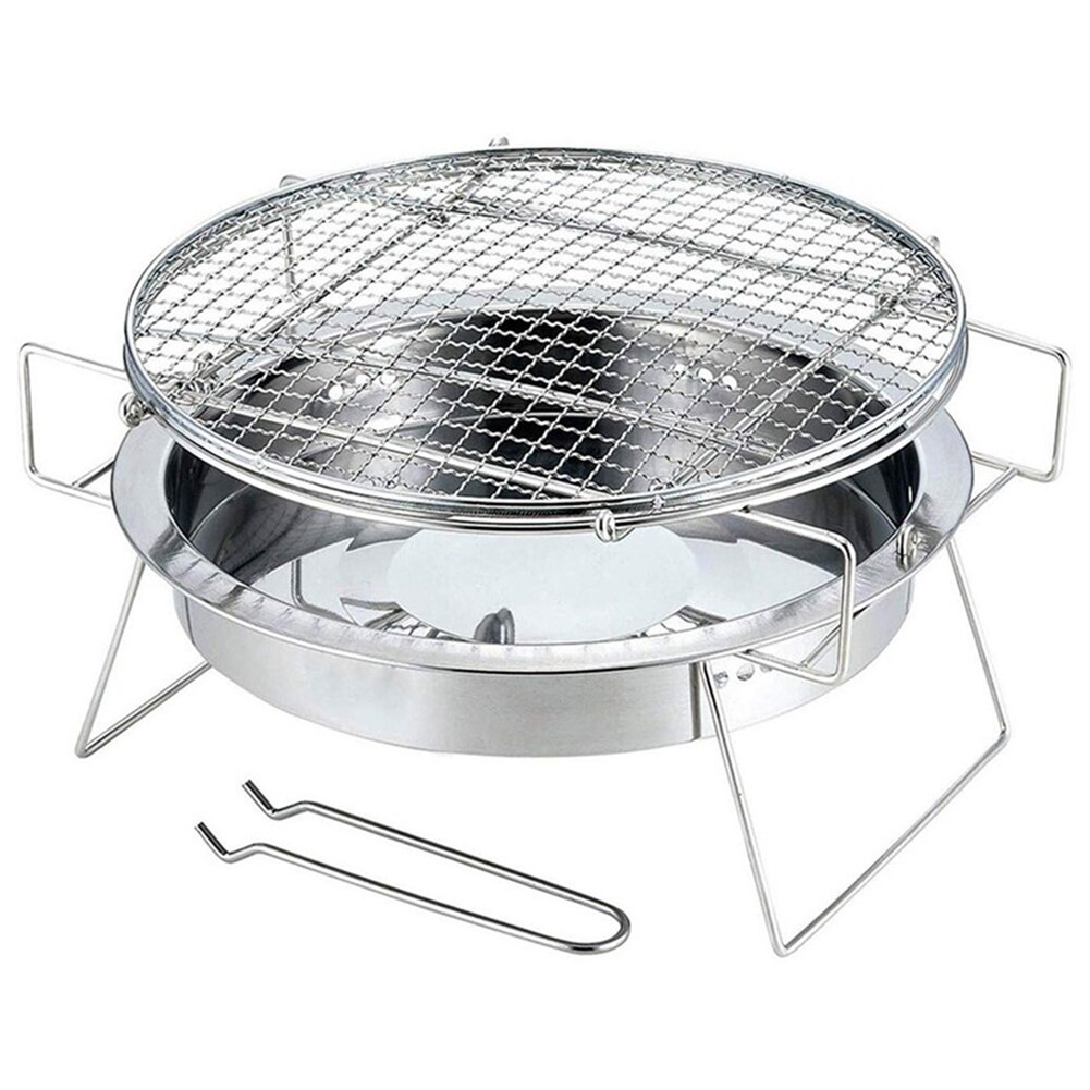 Portable Camping Barbecue Grill Stainless Steel Outdoor Charcoal Grill Set Outdoor Camping BBQ Picnic Tool Non-stick Surface: Large