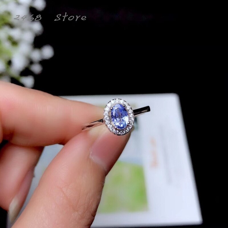 natural tanzanite ring, 925 silver inlaid natural tanzanite women's ring, simple, small and cute