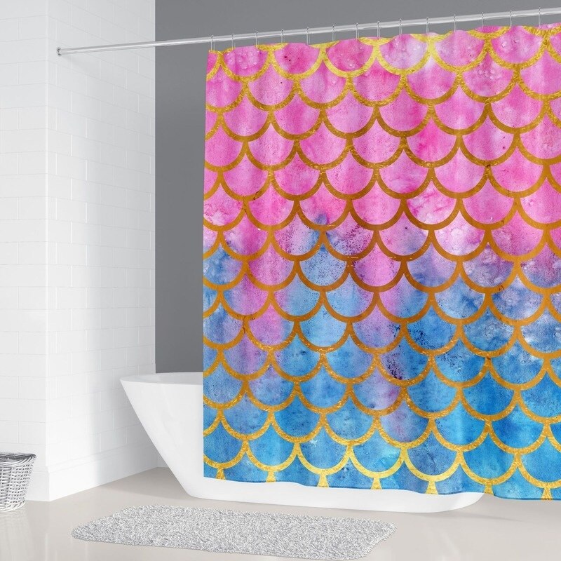 Sirène écailles géométrique étanche rideau de douche 4 pièces salle de bain ensemble tapis couverture toilette couverture bain tapis Pad décor à la maison