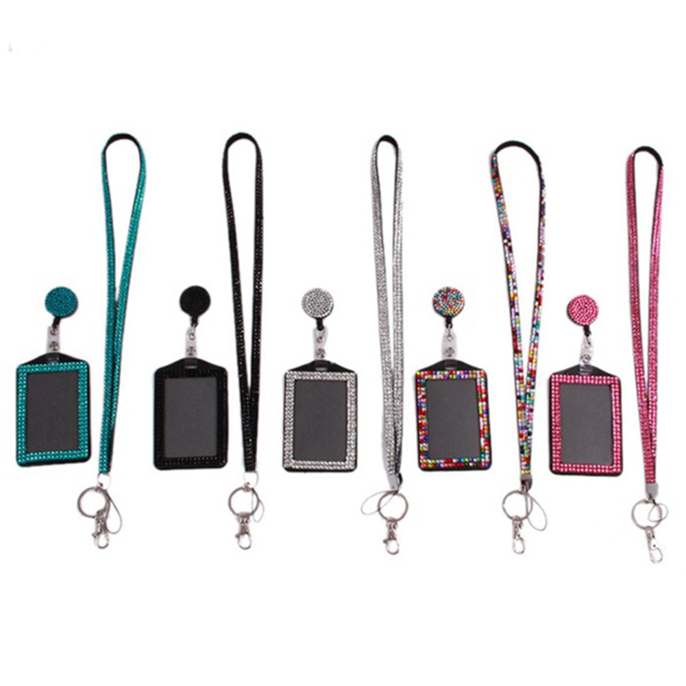 Retractable ID Badge Neck Lanyard Rhinestone Case Name Tag Card Holder Cover
