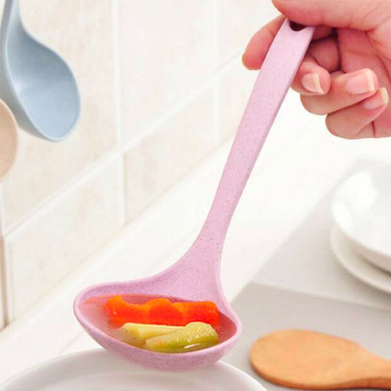 Cuillère à soupe de paille de blé de cuisine de couleur rose/Beige grande cuillère longue épaisse