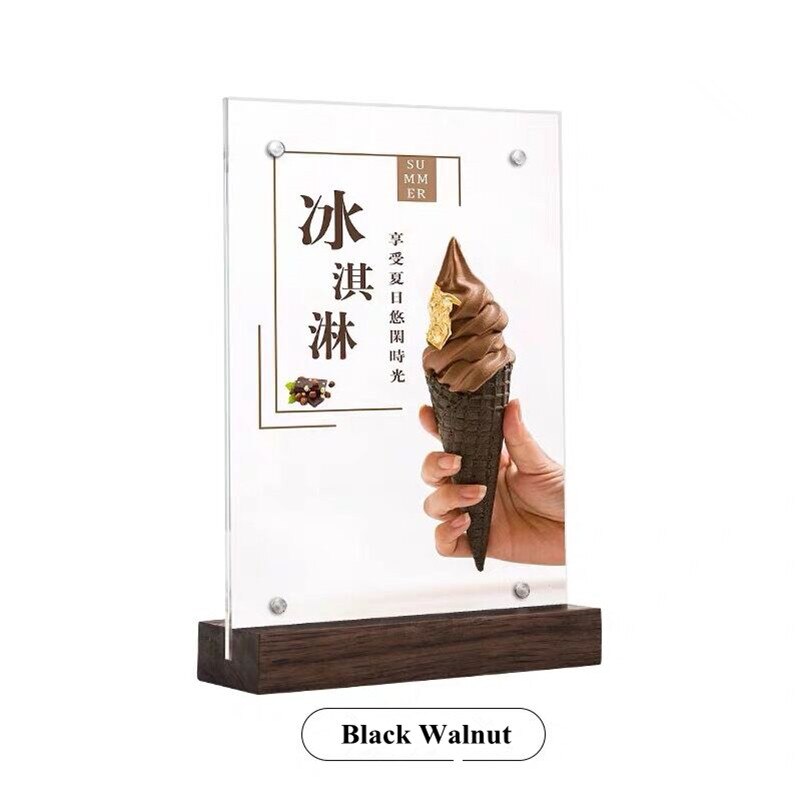 A5 Magnetic Acrylic Sign Holder Cardboard Display Stand Store Advertising Wooden Poster Frame Paper Photo Frame: 6