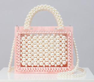 Regnbåge handgjord pärlvävd pärla transparent akryl handväska axel diagonal kvinnors väska kväll clutch väskor: Rosa