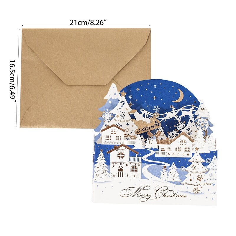 Merry Christmas Greeting Cards with Envelopes and Snow